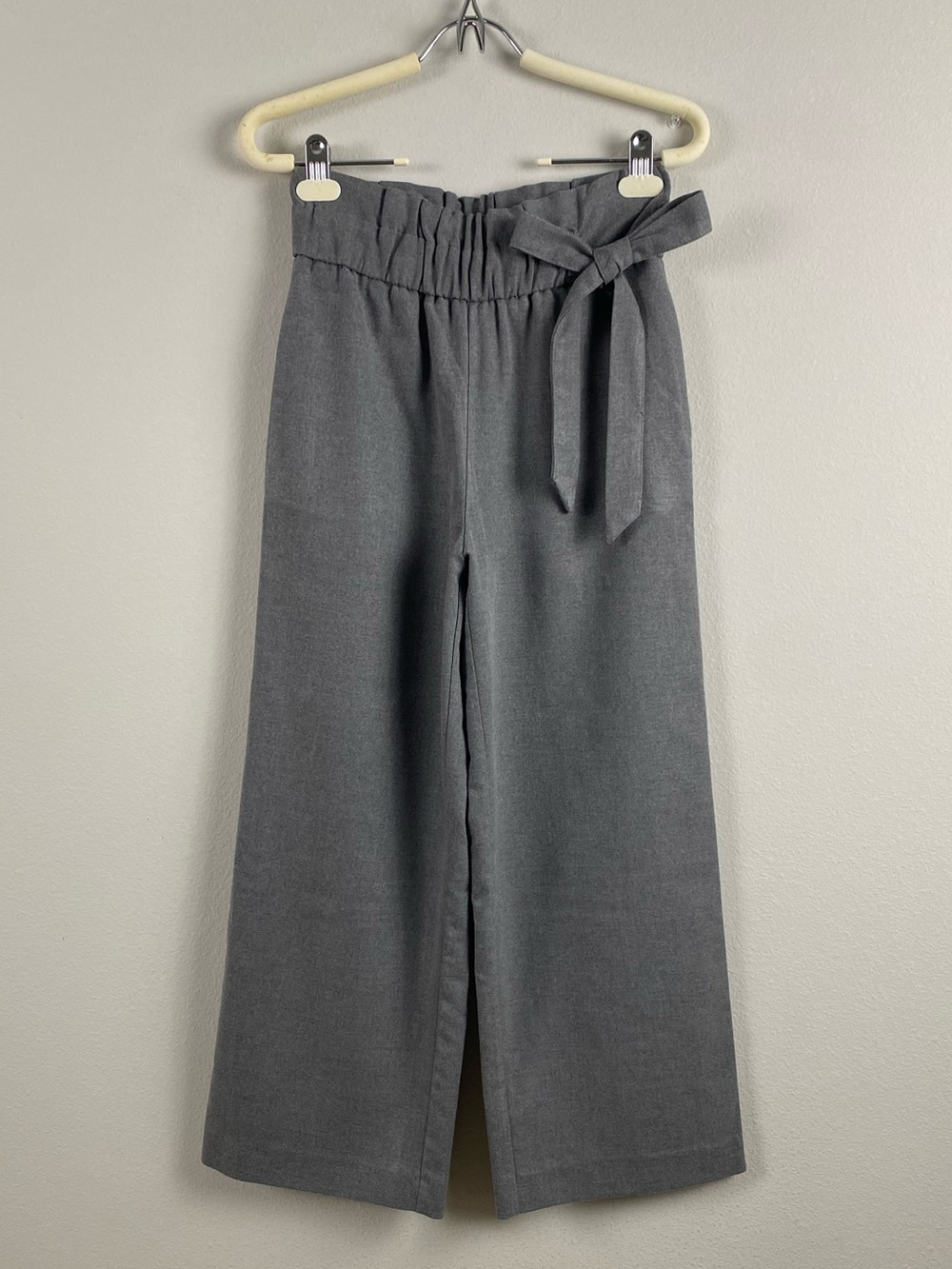Zara TRF Collection Belted Paperbag Wide Leg Pant | 2 Pockets | Gray Heather
